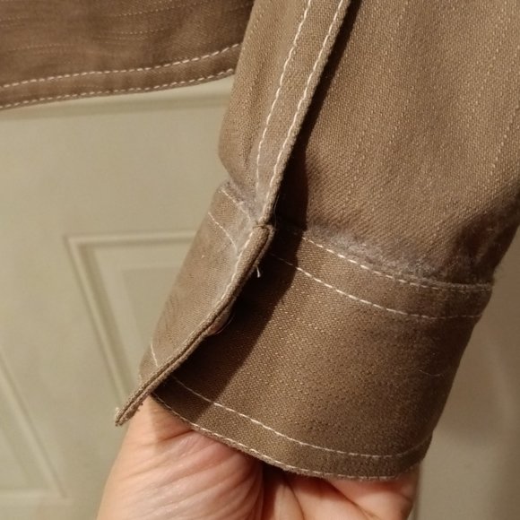 Peck & Peck Weekend Snap Front Tan Denim Jacket Cutout Lace Embroidered - Picture 4 of 6